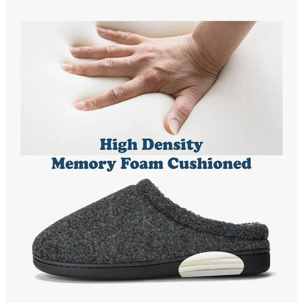 Men’s Size 7-8 Charcoal Gray Memory Foam Fleece Slip-On Slippers House Shoes NEW